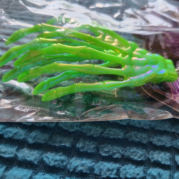 Iridescent Green Skeleton Hands Drop Earrings - Picture 4 of 4